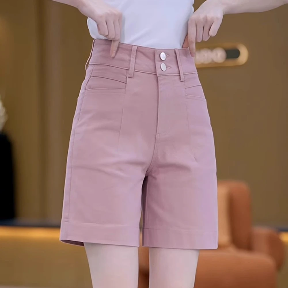 纯棉软牛仔短裤女2025夏季薄款A字高腰宽松显瘦休闲直筒五分中裤