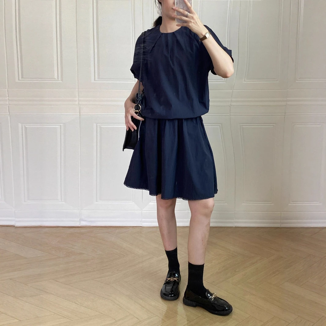 TONGLIN 套装女2025韩版夏季新款抽绳短袖上衣+高腰中长款半身裙