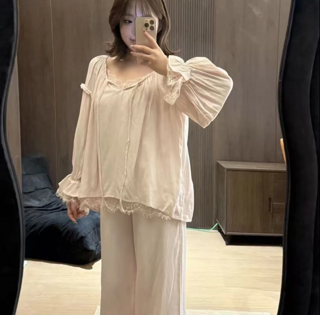 VINEEMAN【镜花水月】夏季长袖长裤睡衣家居服套装秋冬透气宽松