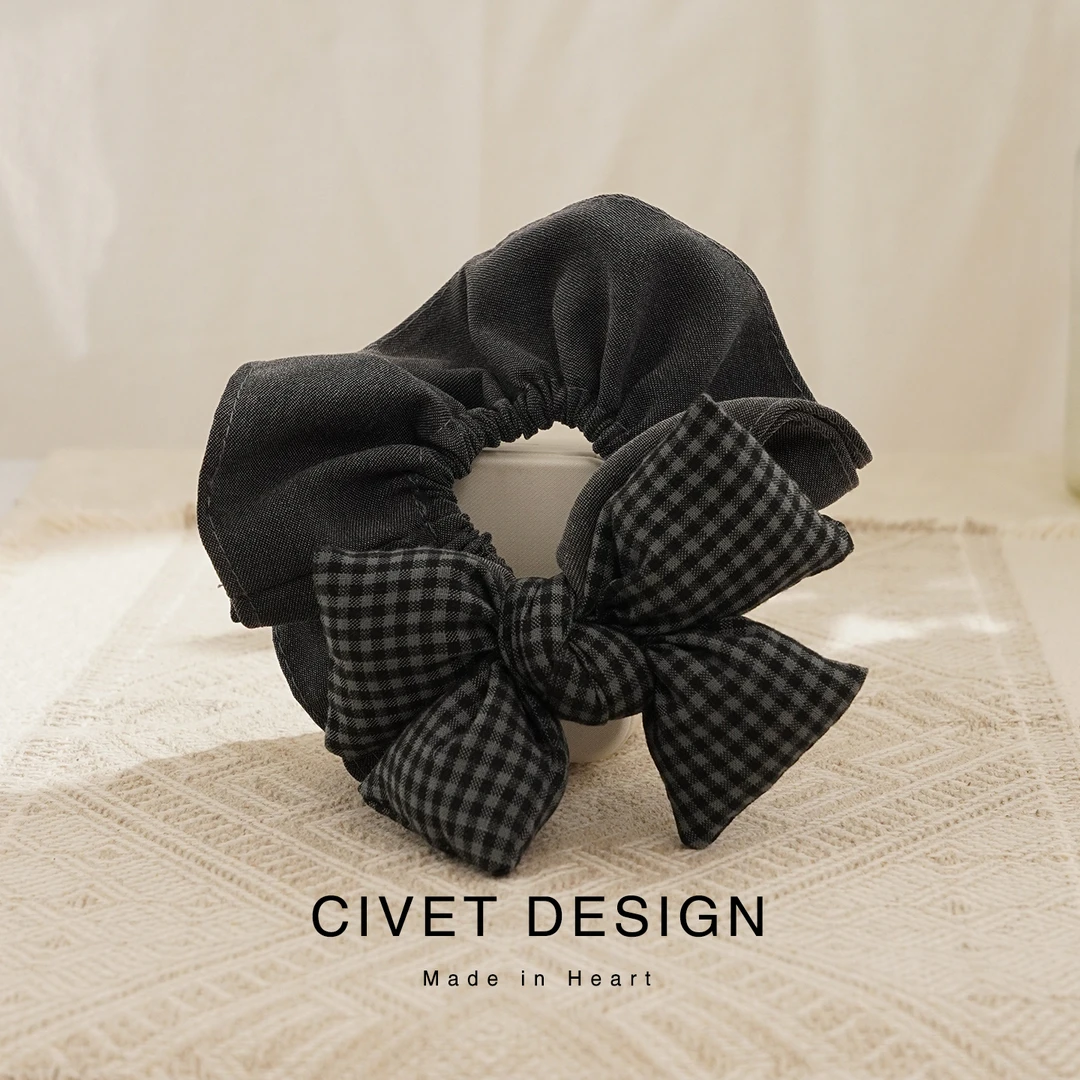 秋冬气质格子蝴蝶结发圈发饰百搭日常气质质感少女发绳