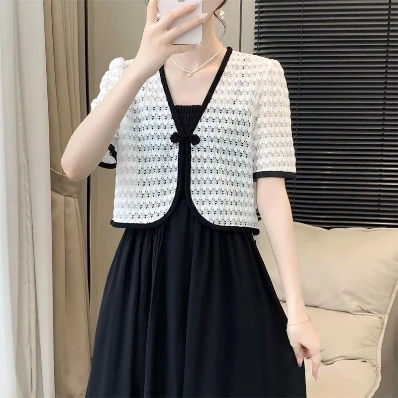 夏季复古薄款盘扣搭配吊带裙披肩蕾丝防晒开衫上衣短款外套空调衫