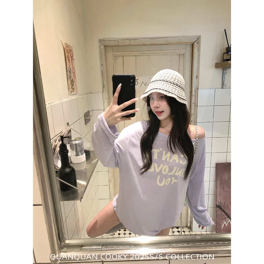 圈圈cooky nini 防晒长袖T夏季字母印花美式复古百搭上衣L0949T