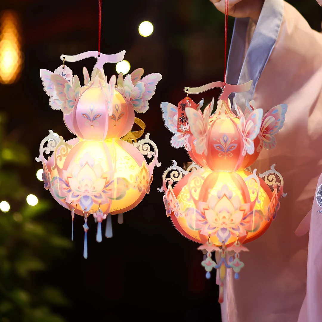 中秋古韵手提福瑞发光圆形幼儿园儿童手工DIY材料包3个装云祥材质