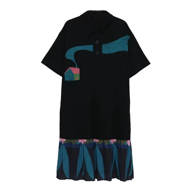 2025夏季新款系列翻领印花碎褶设计师针织连衣裙