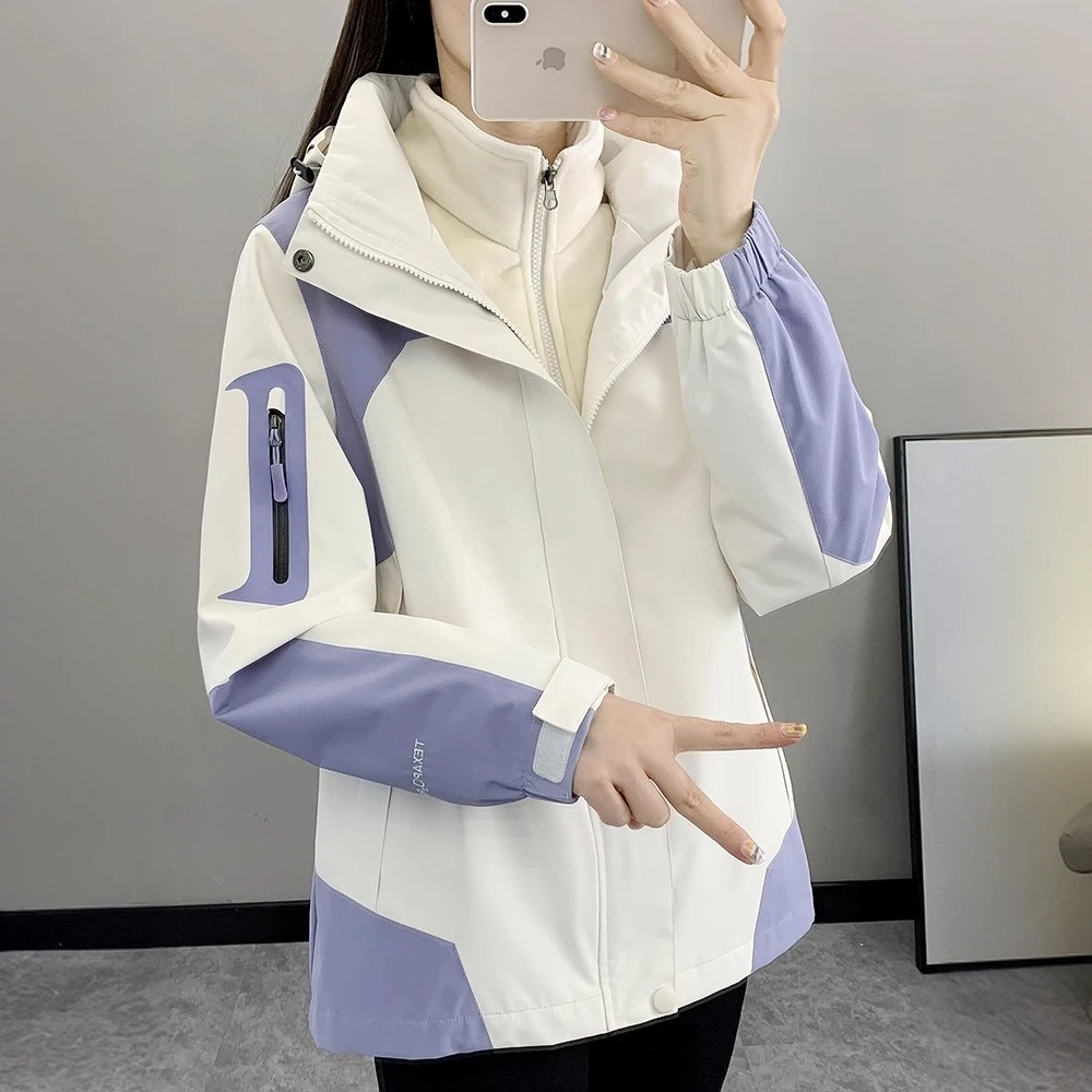 冲锋衣外套女款2025秋冬新款三合一可拆卸防风防水保暖滑雪风衣女