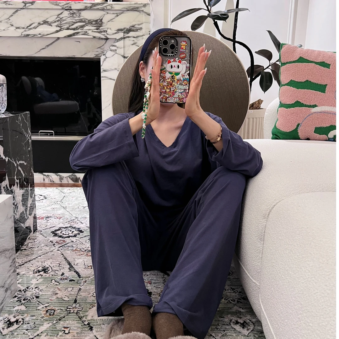 INTIMELLE 之舒适尽头！紫糯糯V领慵懒感睡衣