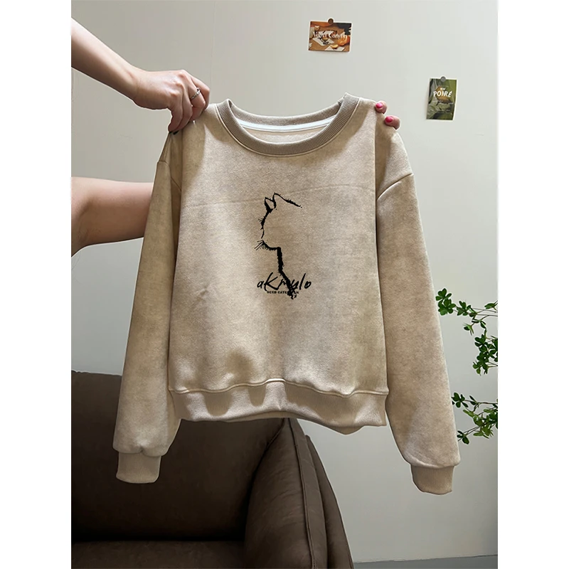 美式复古扎染短款圆领卫衣女2025年秋冬季新款宽松套头小个子上衣