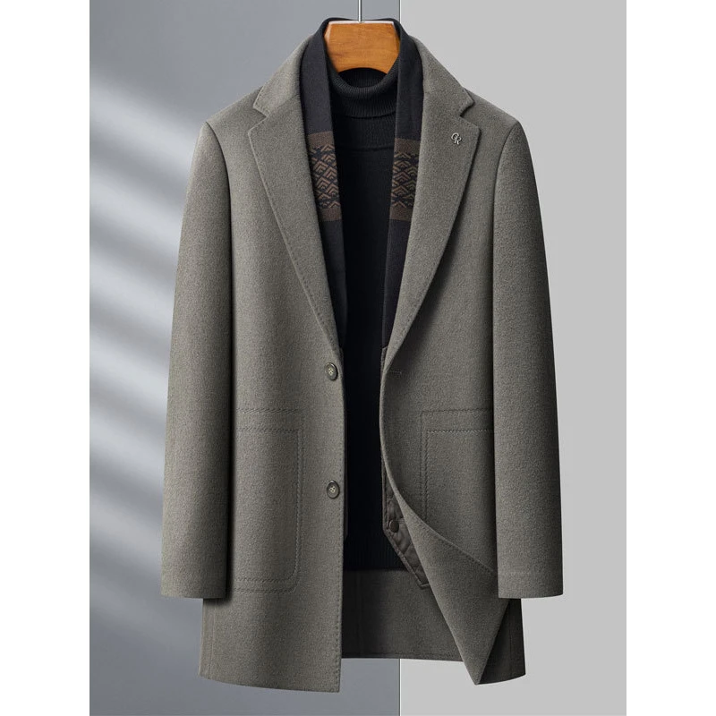 跨境防寒冬装男双面尼羊毛西服中年高级感保暖呢子羽绒服男装外套