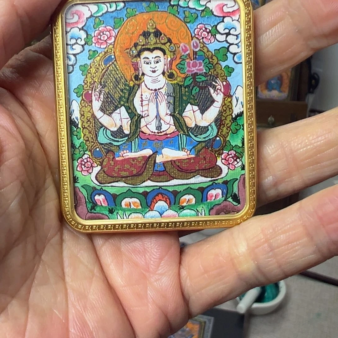 吊坠纯手绘四臂观音