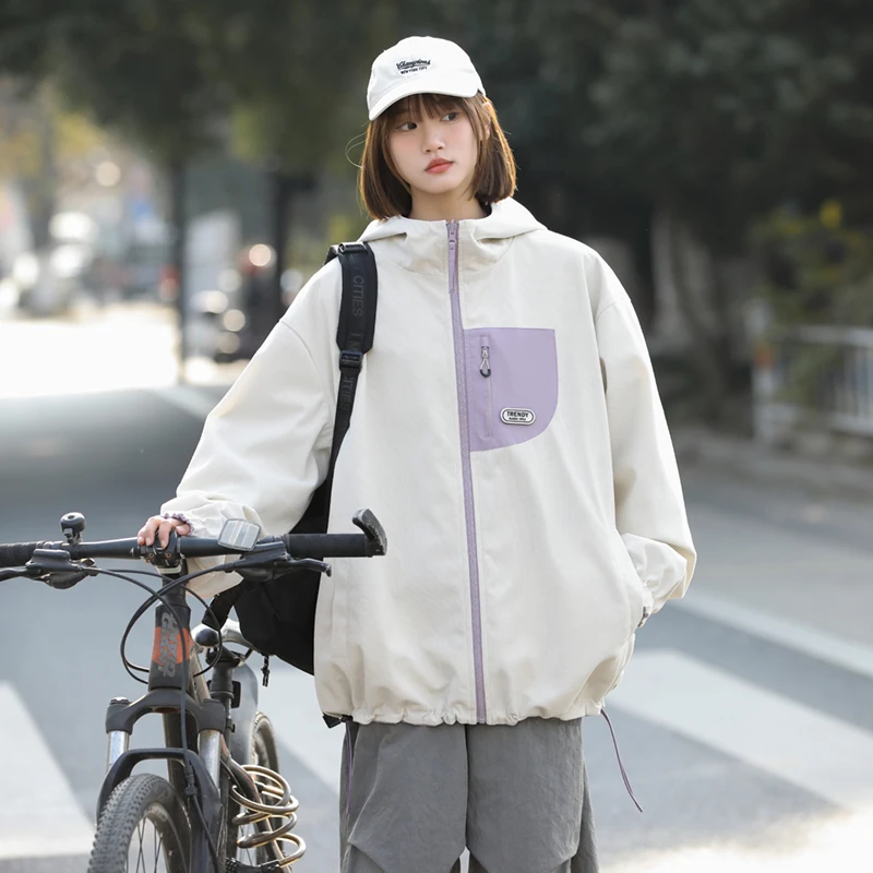 I8 秋季新品撞色连帽双面穿多巴胺男女款潮牌青少年帅气百搭夹克