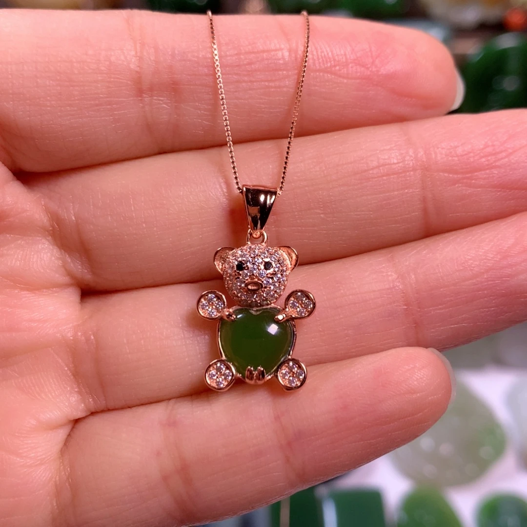 和田玉银S925镶嵌挂件