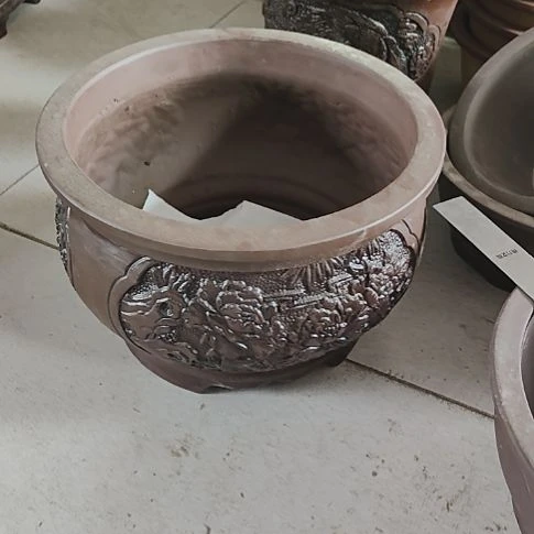 仿古浮雕紫砂花盆圆形花盆