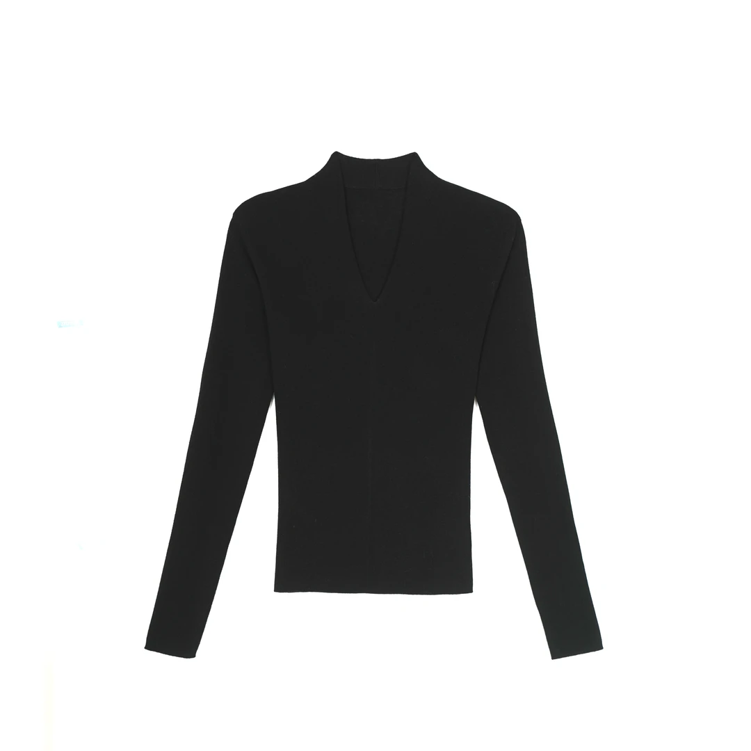 LUOZHIYIN/罗知音【绵羊毛】气质V领保暖修身上衣套头打底R123683W