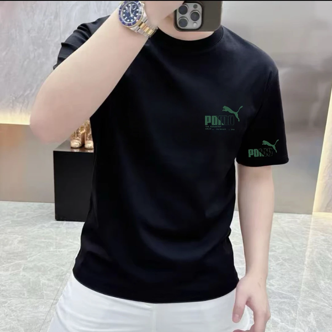 男士时尚休闲夏季修身t恤上衣ins男装百搭个性帅气圆领打底衫轻奢