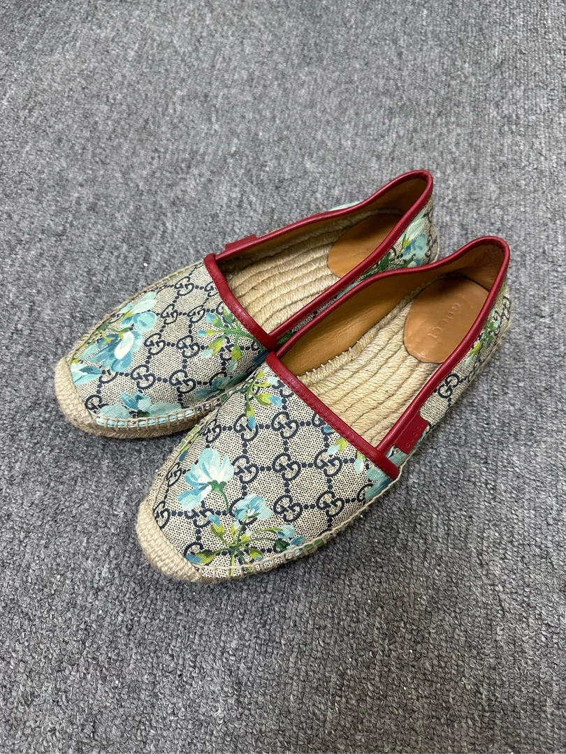 95新 GUCCI/古驰 GG Blooms 双G字母印花渔夫鞋 38.5码/11780