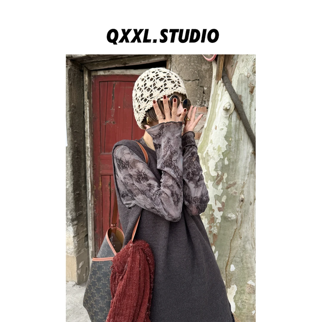 邱小小丽呀 冬季新款韩版复古长袖蕾丝T恤女减龄显瘦洋气内搭上衣