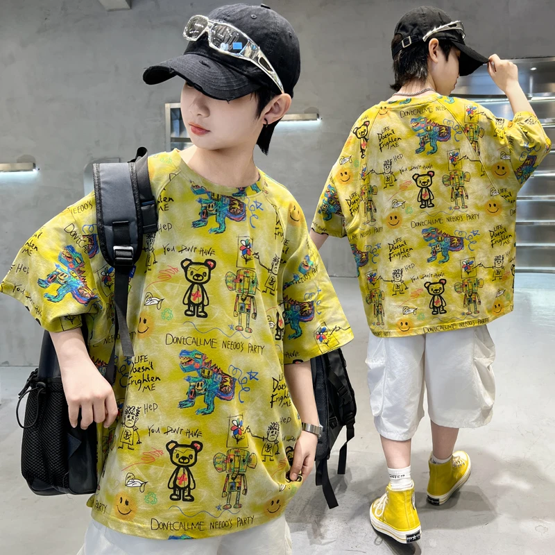 男童夏装短袖T恤卡通上衣2025新款大儿童夏季体恤男孩时髦半袖t潮