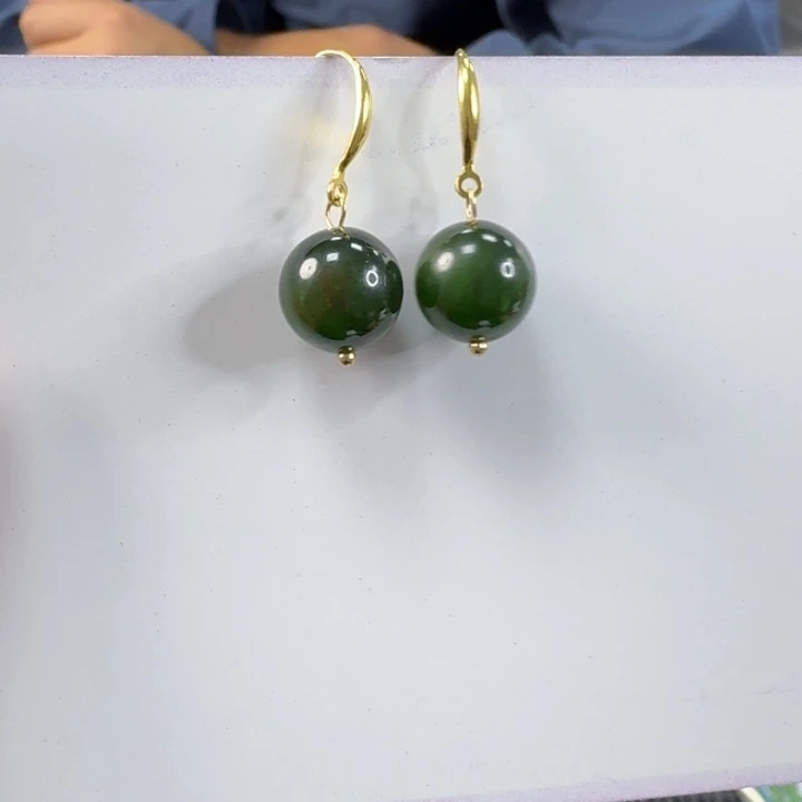 银S925镶嵌和田玉（碧玉）耳饰卡12