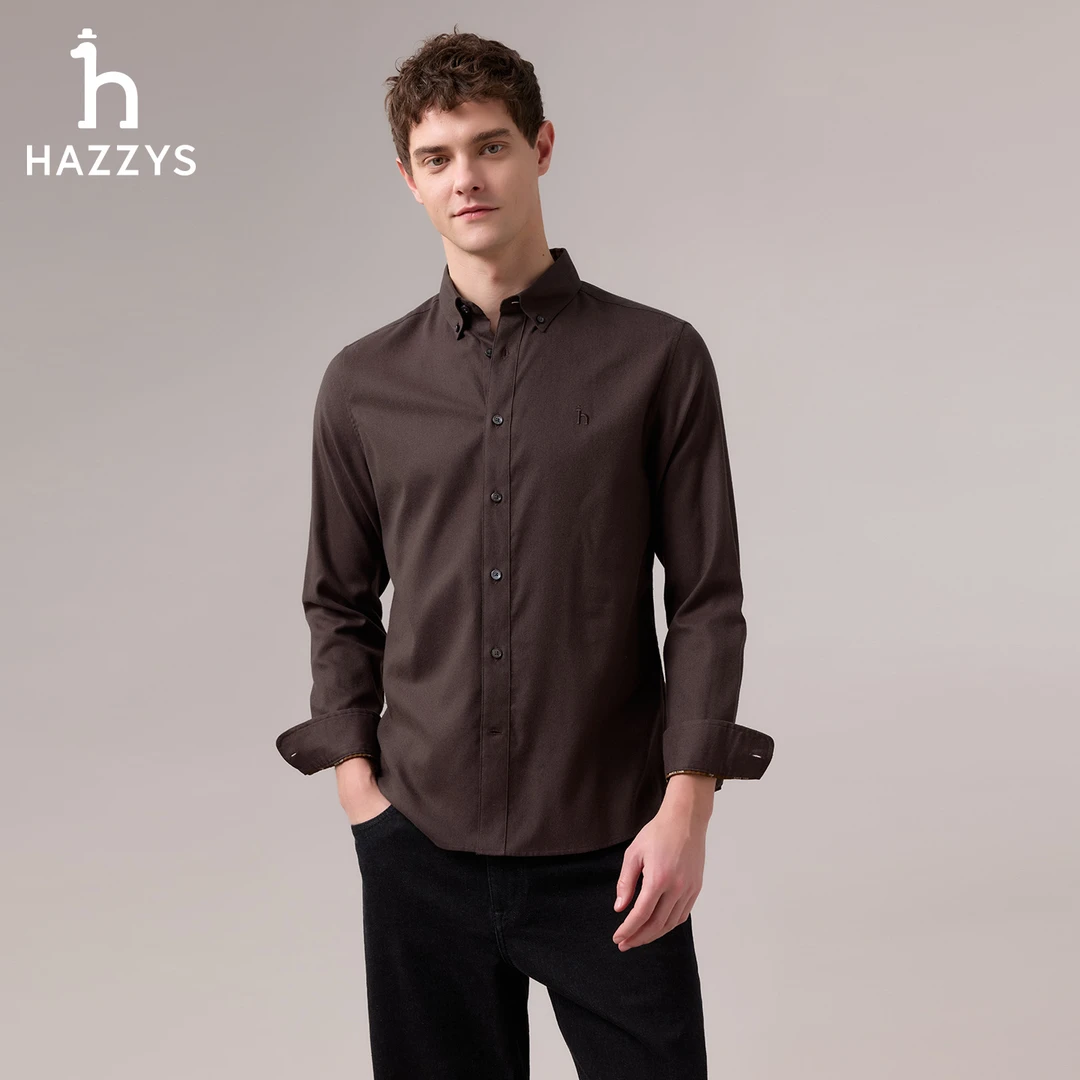 【商场同款】HAZZYS哈吉斯男士秋冬纯色衬衫琥珀流光风时尚长袖衬衣