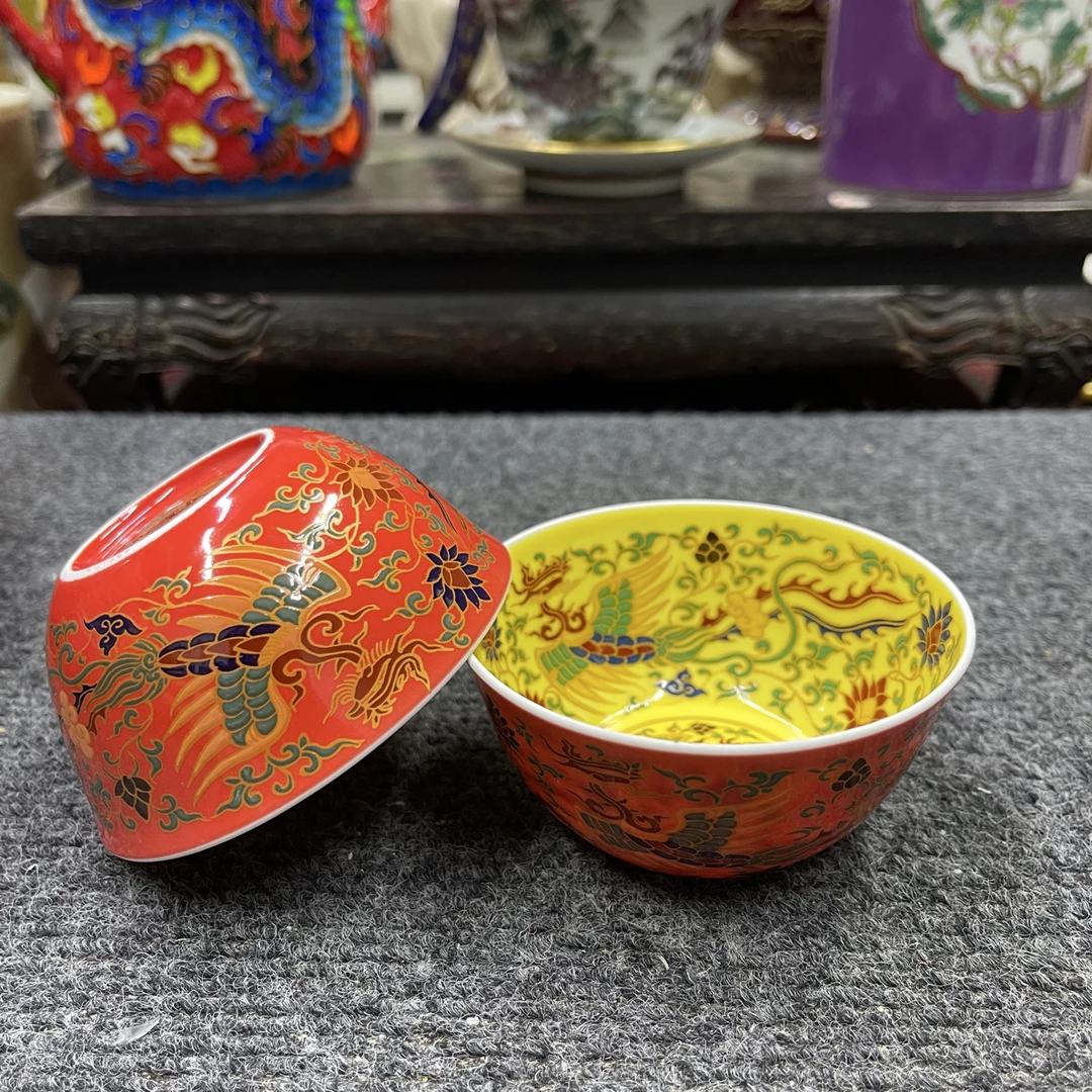 双色釉满工凤纹口杯压手杯主人杯