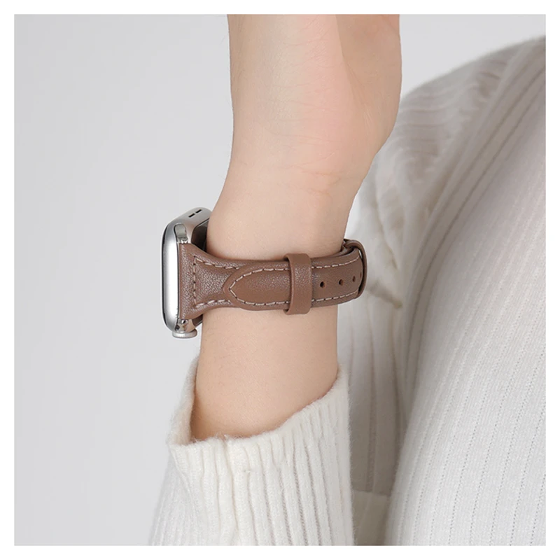 适用苹果AppleiWatch11S10/9/8Ultra3SE小蛮腰超迁时尚真皮表带女