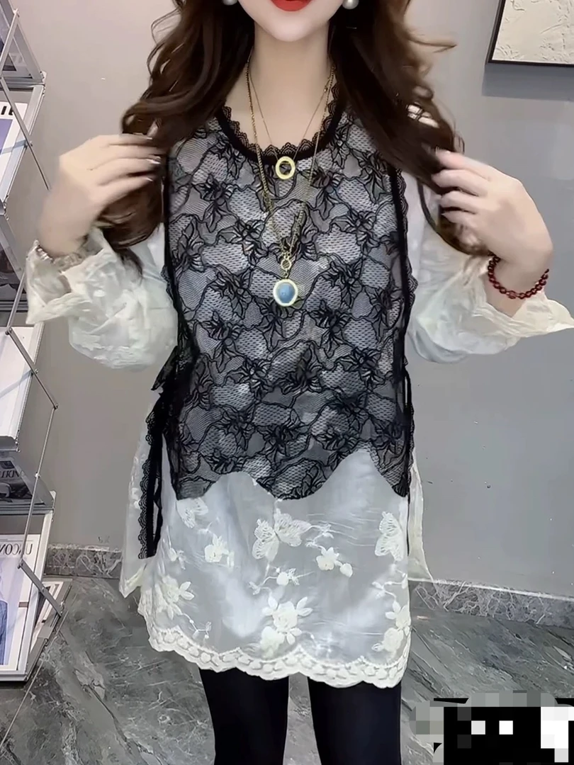 三姐家早春黑白配假两件上衣