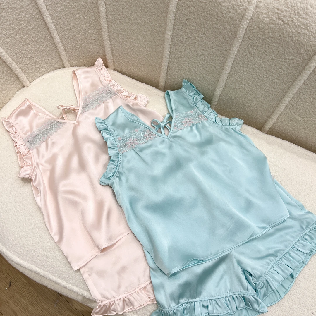 2025新款夏季真丝睡衣套装100桑蚕丝女童夏季薄款透气短袖家居服