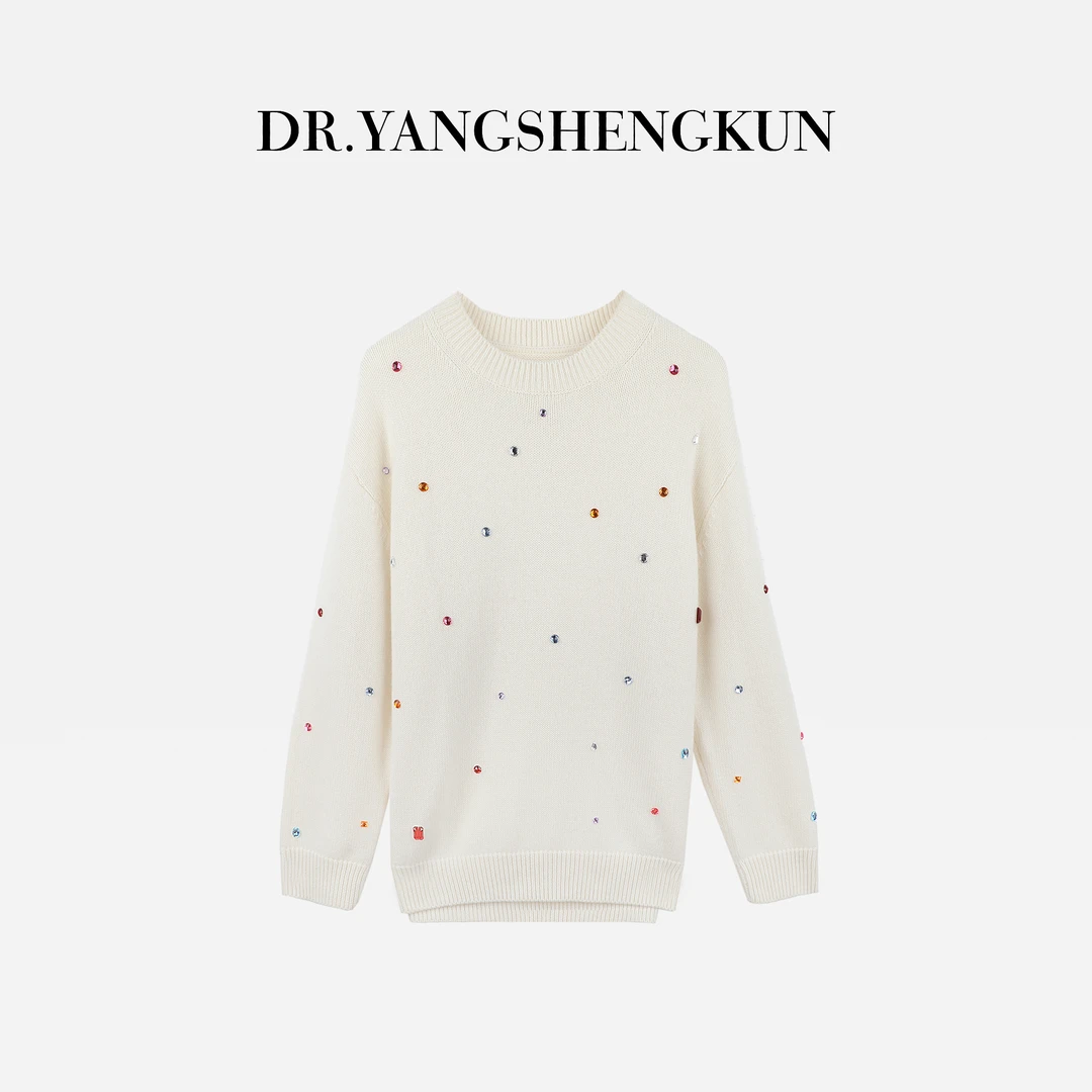 杨圣坤2025秋季新品100%山羊绒重工彩色钉钻长袖针织衫SQ2581275