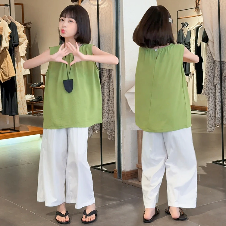 女童夏季无袖套装2025新款6-12岁中大童小女孩洋气时尚韩版两件套