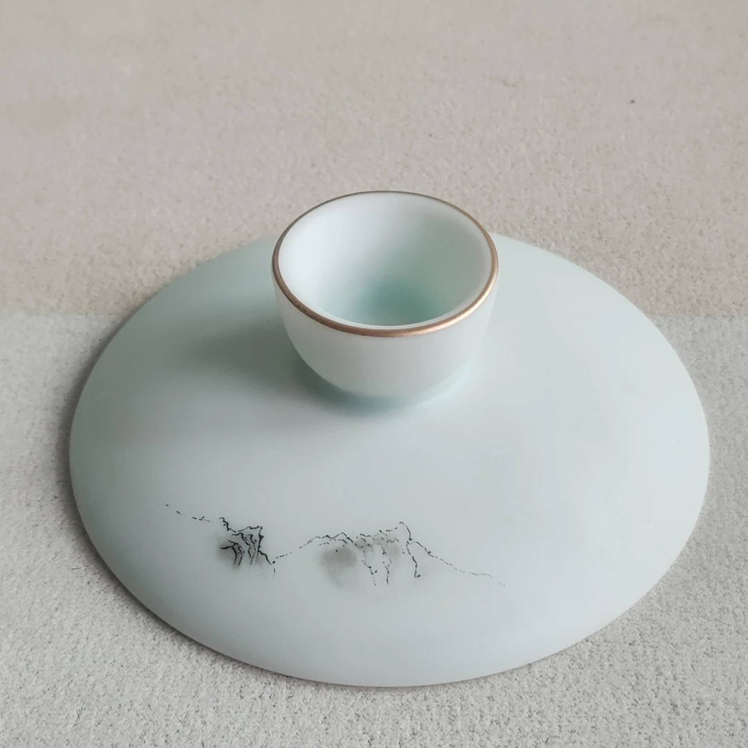 陶瓷盖碗盖子单盖泡茶碗盖功夫茶具配件青瓷素面描金茶盖子