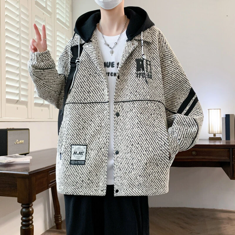 2025春秋季新款青少年男生宽松可拆卸连帽休闲夹克上衣潮流外套