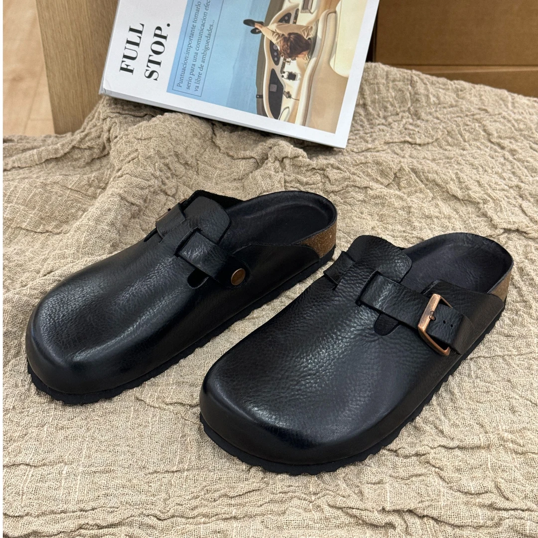 黑色手工博肯拖鞋舒适时尚休闲百搭夏季透气软底平底舒适时尚休闲