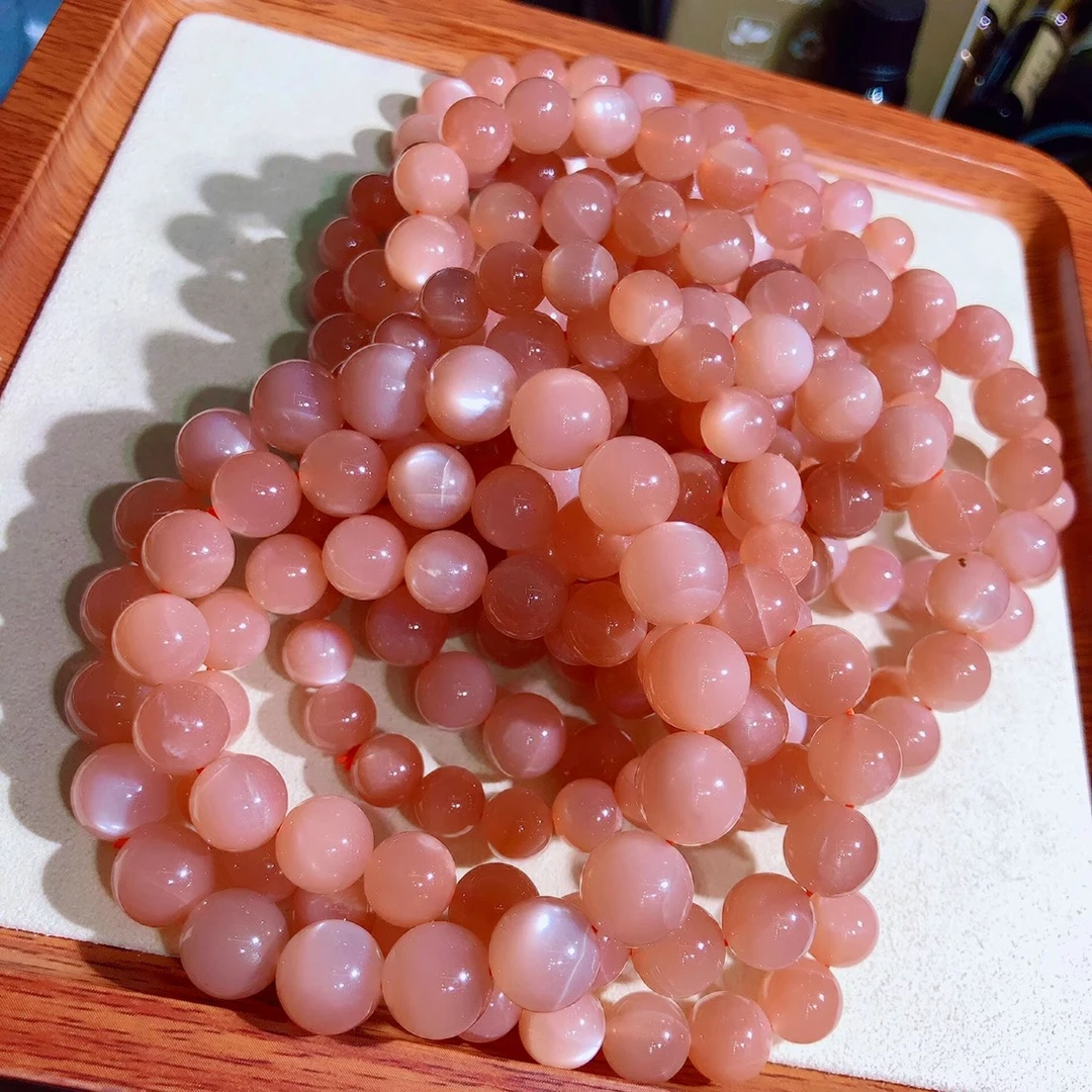 【配证书】天然藕粉色橙月光手串太阳石手链女款单圈（多样性发一）