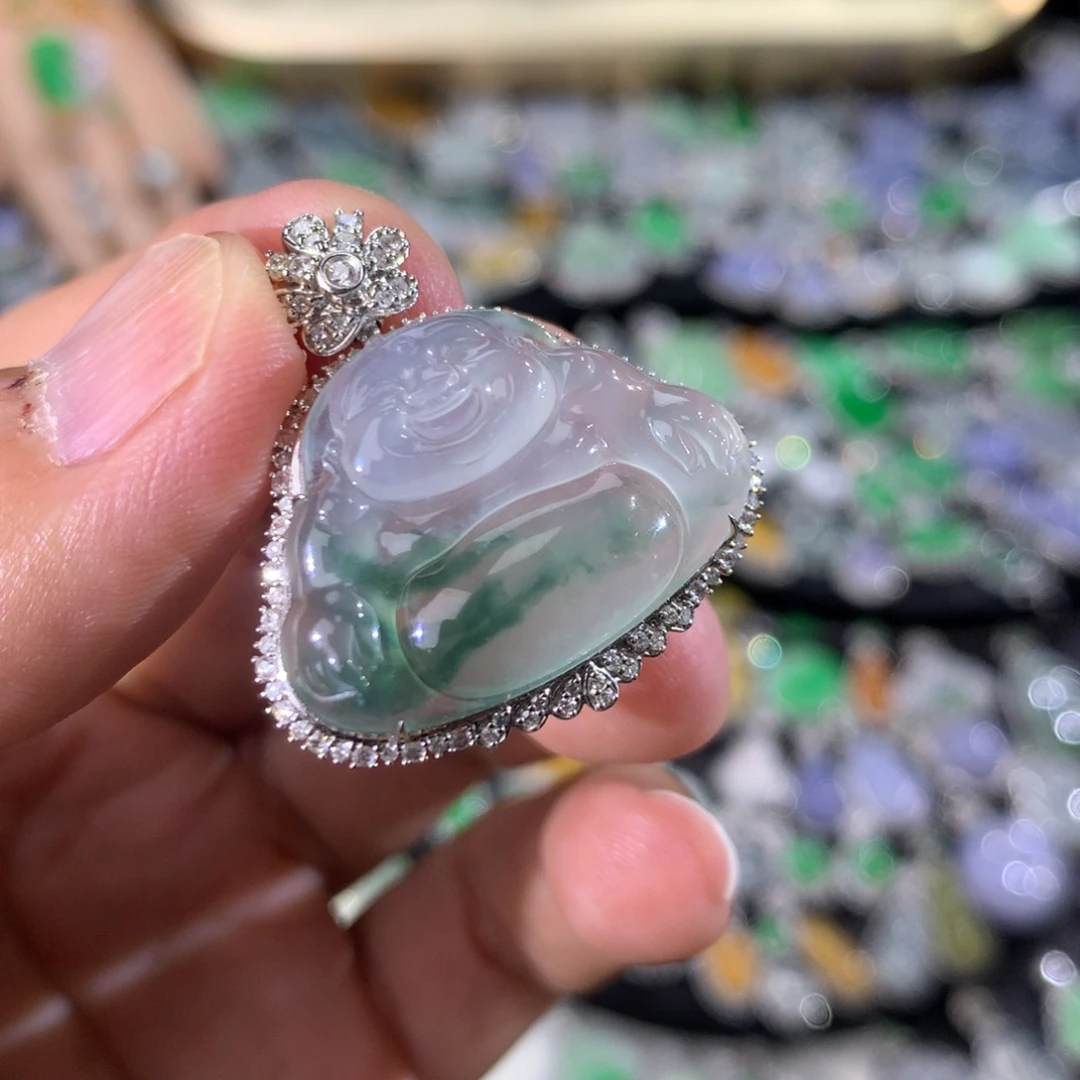 翡翠18K金镶嵌吊坠(不含链)