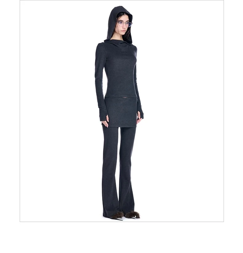 磨毛 绒感针织长袖连帽套装女