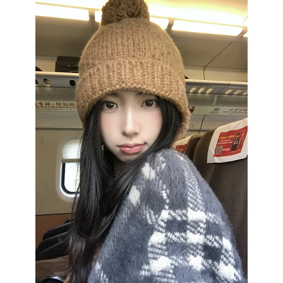 可爱韩版毛球针织雷锋帽女秋冬显脸毛线帽保暖护耳帽