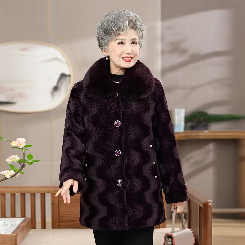 12022-中老年人冬装女毛领外套加绒中长款老人妈妈高贵【康燕】