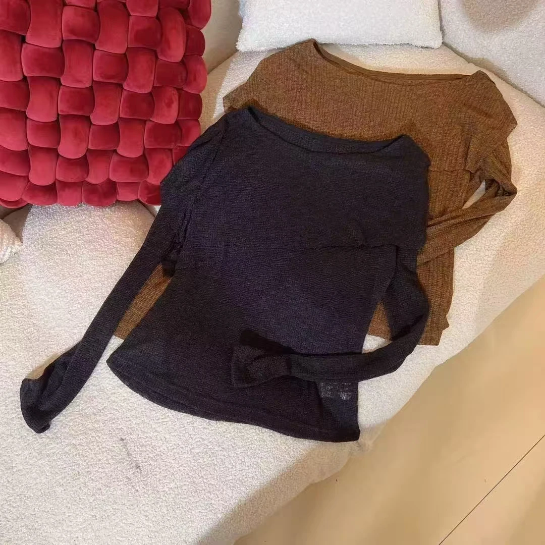 2025早秋新品时尚简约百搭优雅气质一字肩显瘦长袖上衣女JN8727