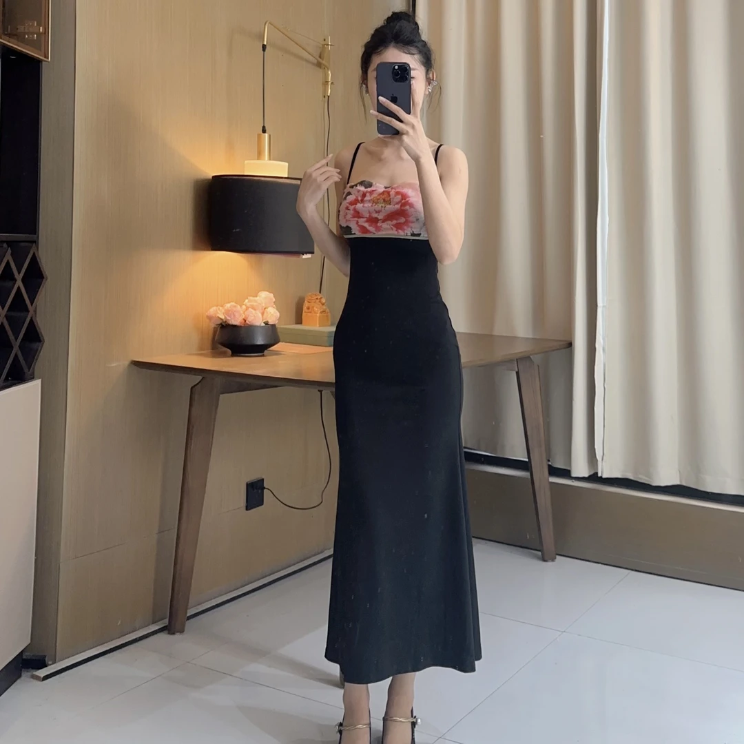 气质女人味轻奢定位花拼接金韵芳华包身显瘦性感鱼尾连衣裙