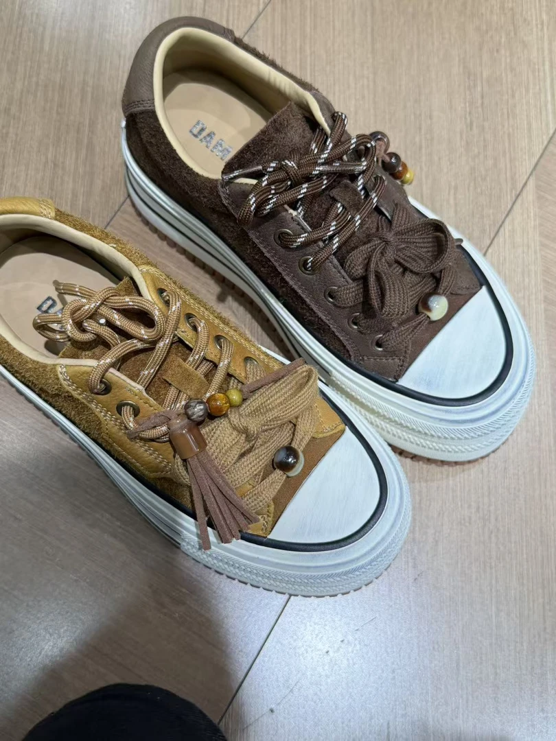 大麦家秋冬磨砂牛皮厚底擦色板鞋9283-2