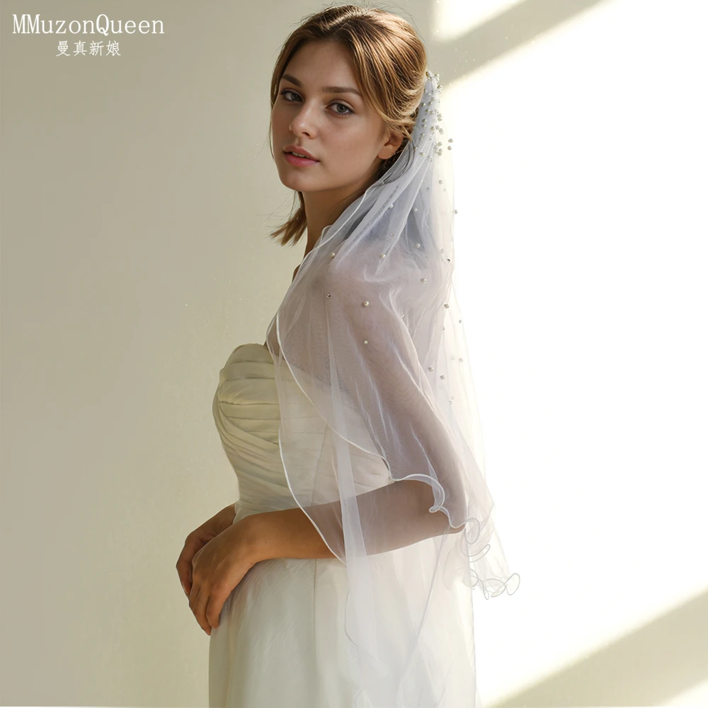 百搭温柔珍珠款双层新娘头纱婚礼配饰求婚订婚拍照道具M32