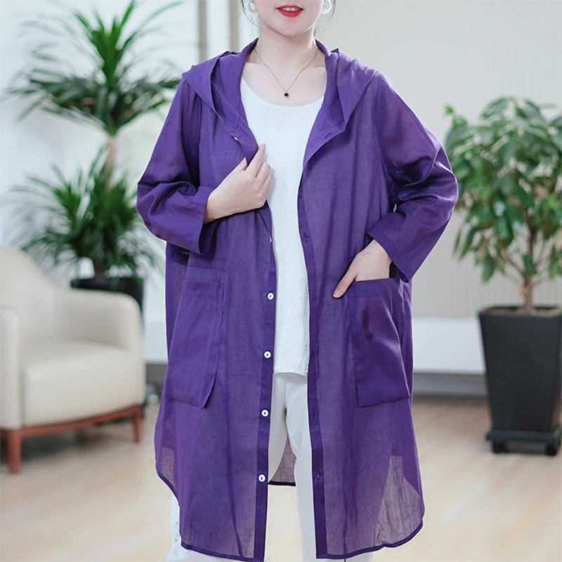 100%苎麻夏布轻盈防晒衣女大码显瘦透气夏季冰淇淋衬衫透气外套