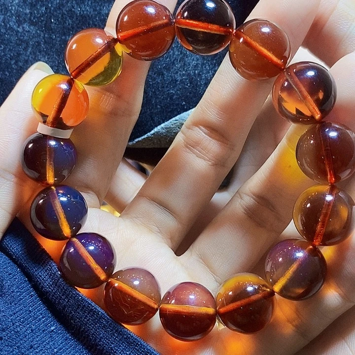 蓝珀未镶嵌珠宝奇石墨西哥红蓝手串13