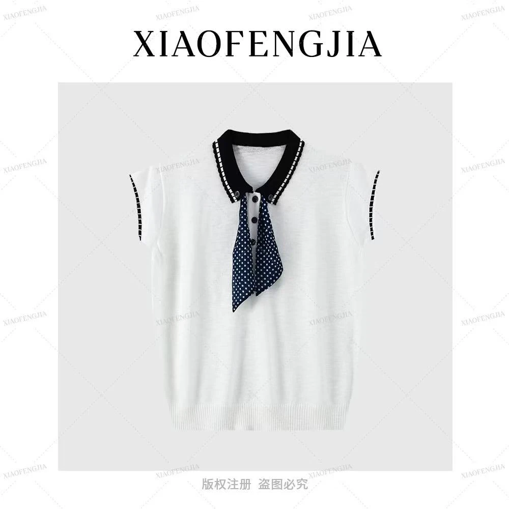 2025夏季新款【四季青小封家轻奢】时尚百搭减龄POLO领针织上衣6801