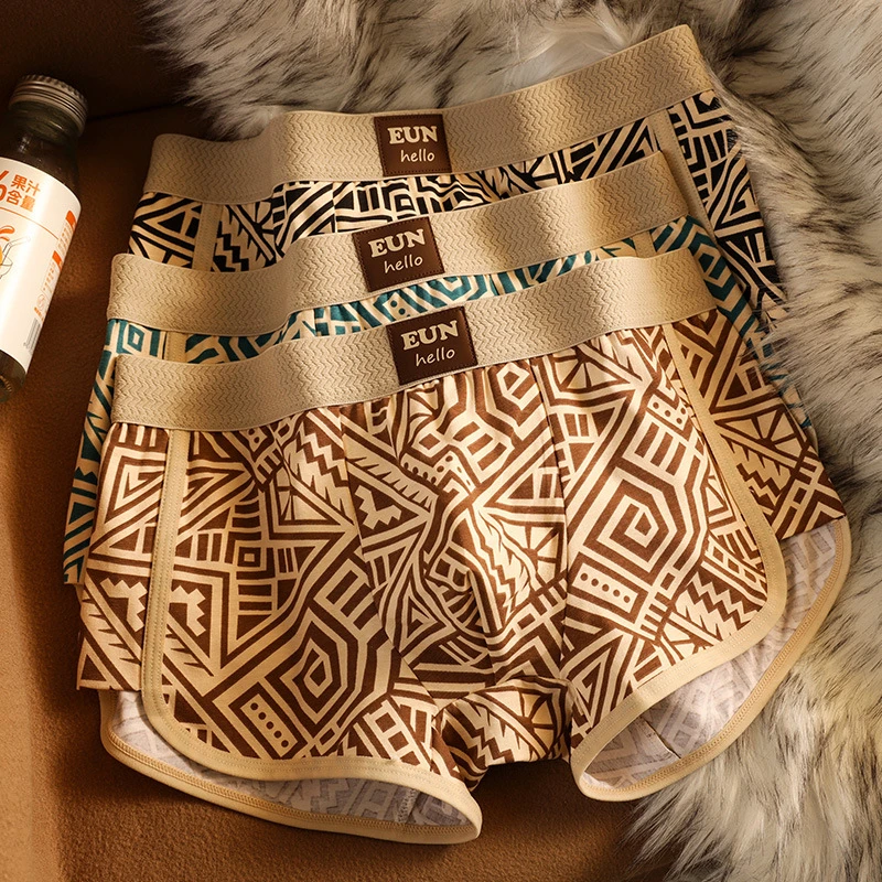 民族风男士内裤棉质潮流四季舒适透气时尚复古几何透气四角短裤头