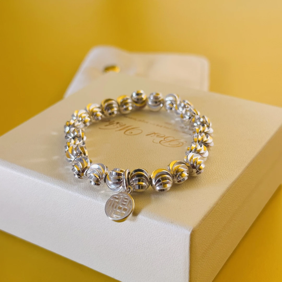 足银手链  南瓜子福牌手链手工简约弹力闺蜜手串百搭单圈足银9999