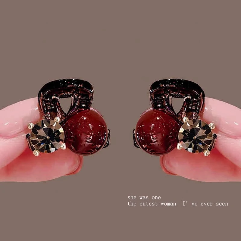 红色珍珠水钻发夹发饰气质款