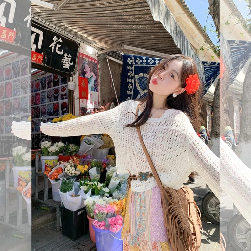 FAVMARTHA北岛风信 度假旅游穿搭套装女民族风半身裙镂空