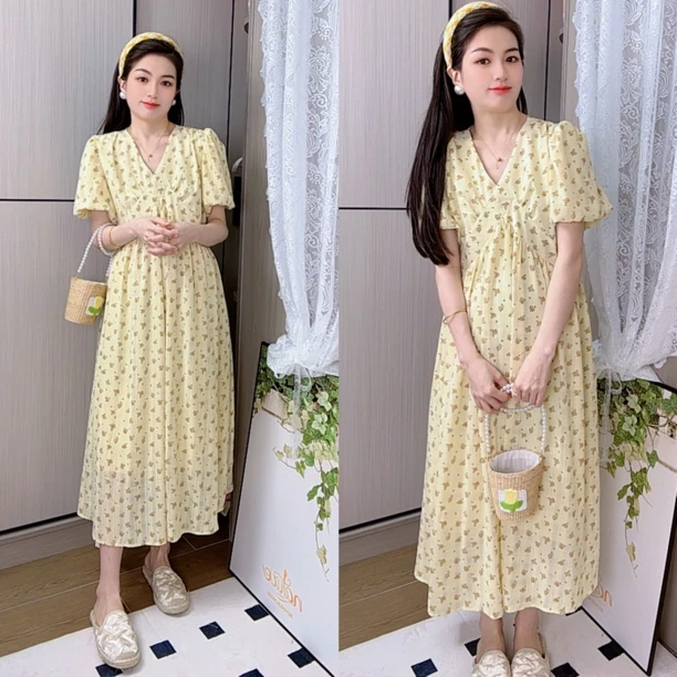 新款孕妇夏季连衣裙中长款宽松韩版碎花大码连衣裙