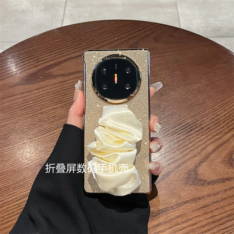 适用华为matex6手机壳x5折叠屏高档电镀闪粉丝巾腕带x6超薄防摔女